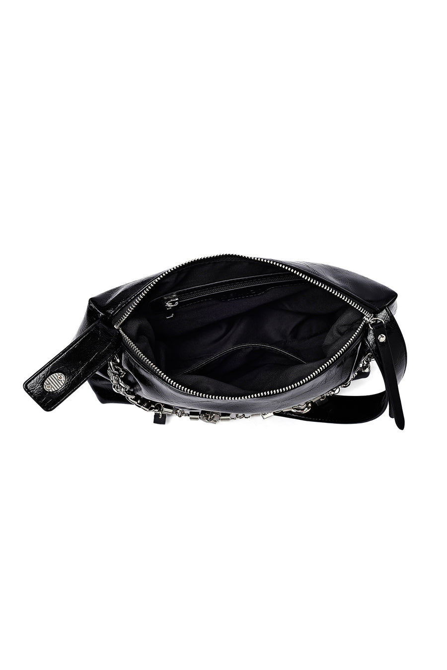 Women's Black Long Strap Chain Detailed Shoulder Bag