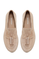Woman Beige Tasselled Suede Loafer | Derimod