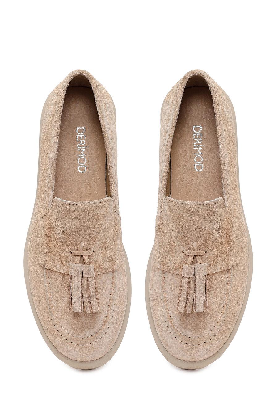 Woman Beige Tasselled Suede Loafer