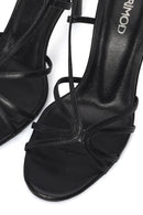 Women's Black High Thin Heel Leather Sandals | Derimod