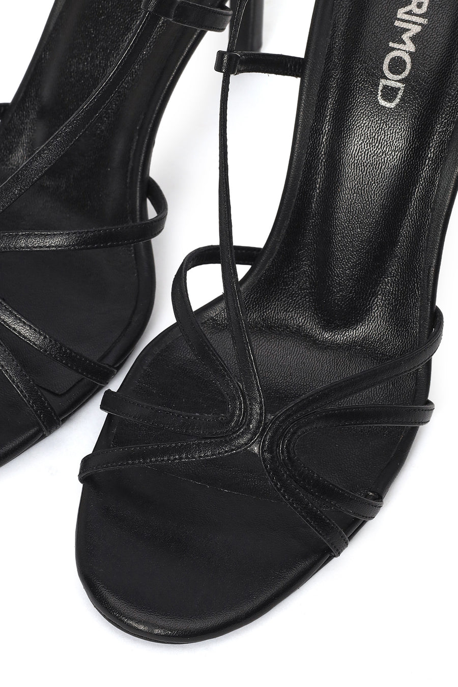 Women's Black High Thin Heel Leather Sandals