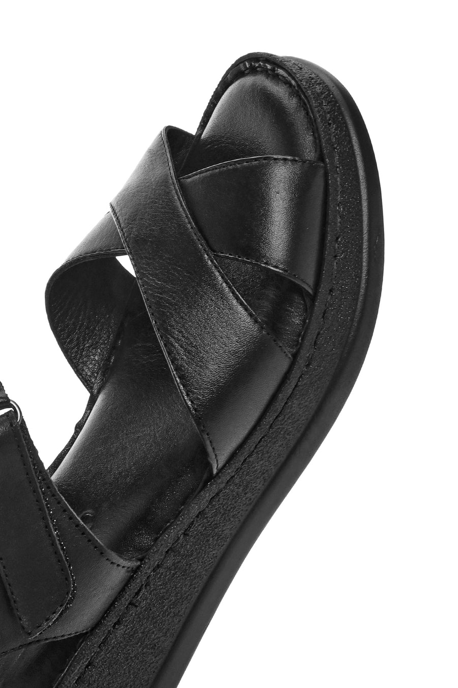 Kadın Siyah Bilekten Bantlı Kalın Tabanlı Deri Comfort Sandalet