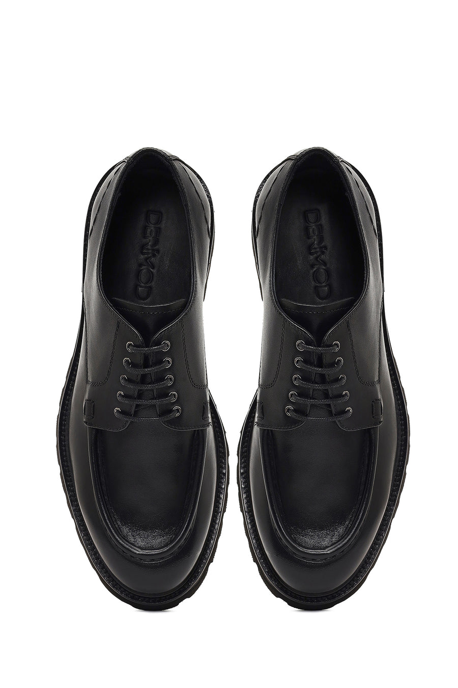 Men's Black Lace-Up Thick-Soled Leather Casual Shoe