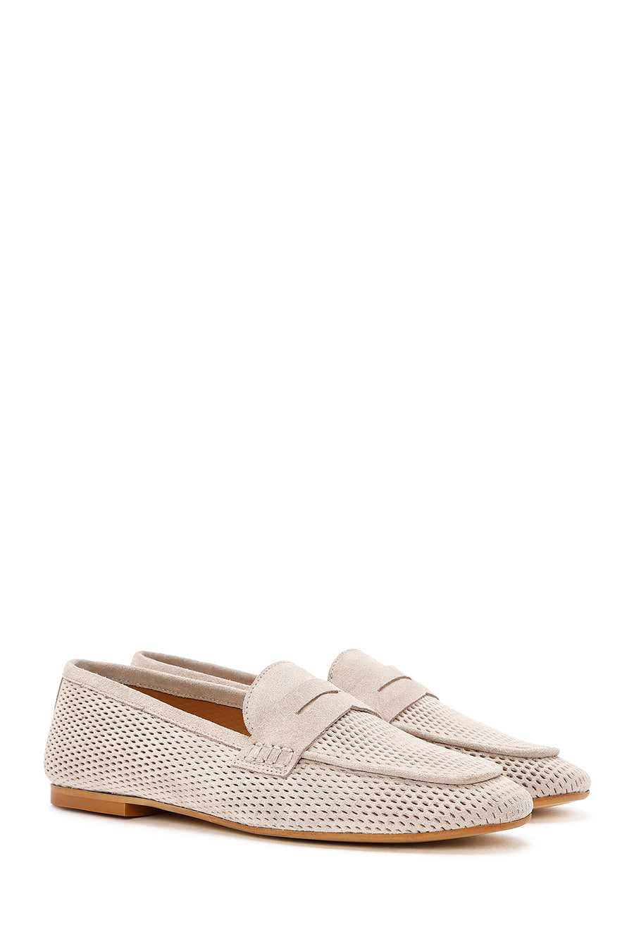 Women's Beige Mesh Suede Leather Loafer