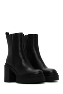 Women's Black Zippered Thick Heeled Leather Boots | Derimod