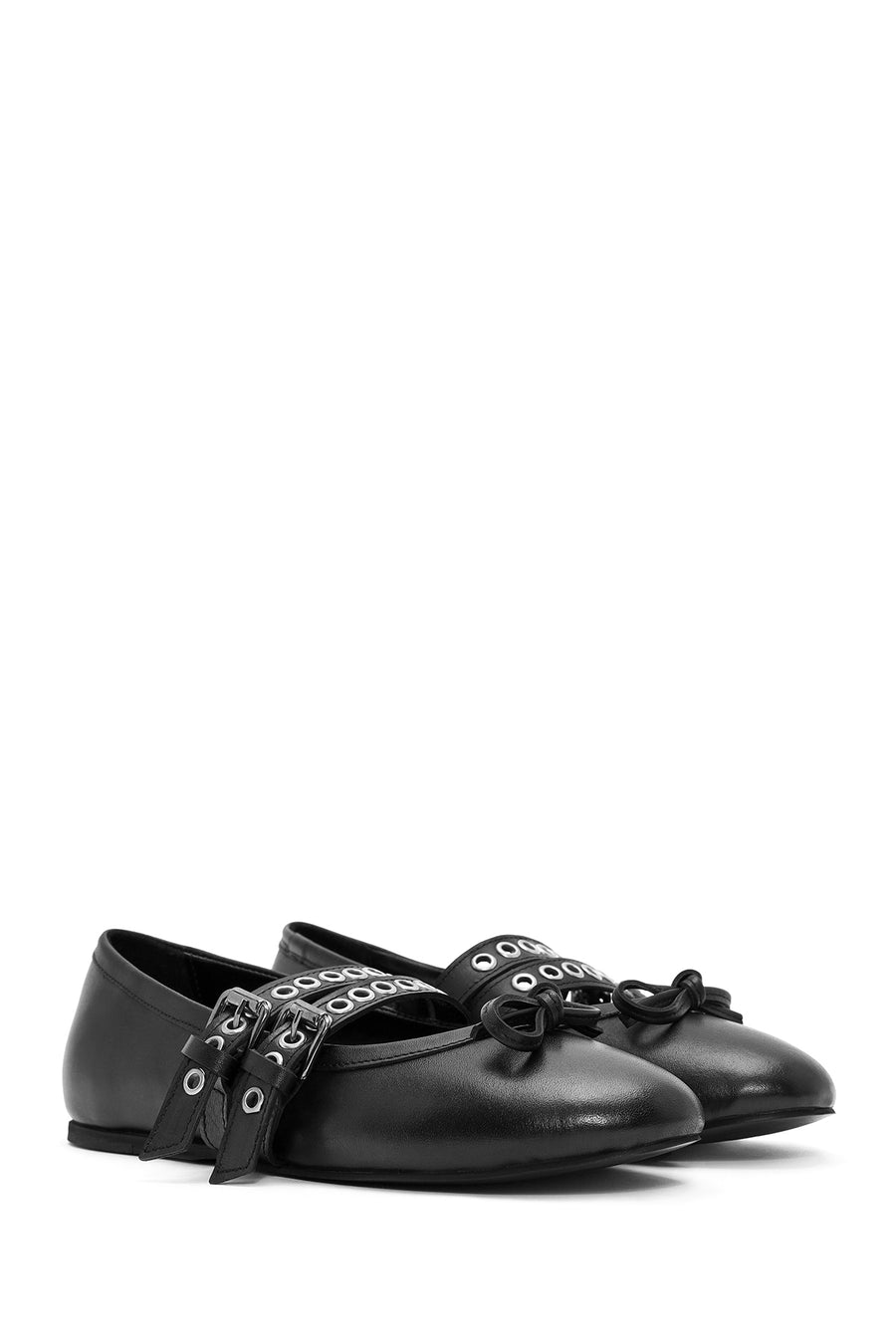 Women's Black Belted Leather Ballerina