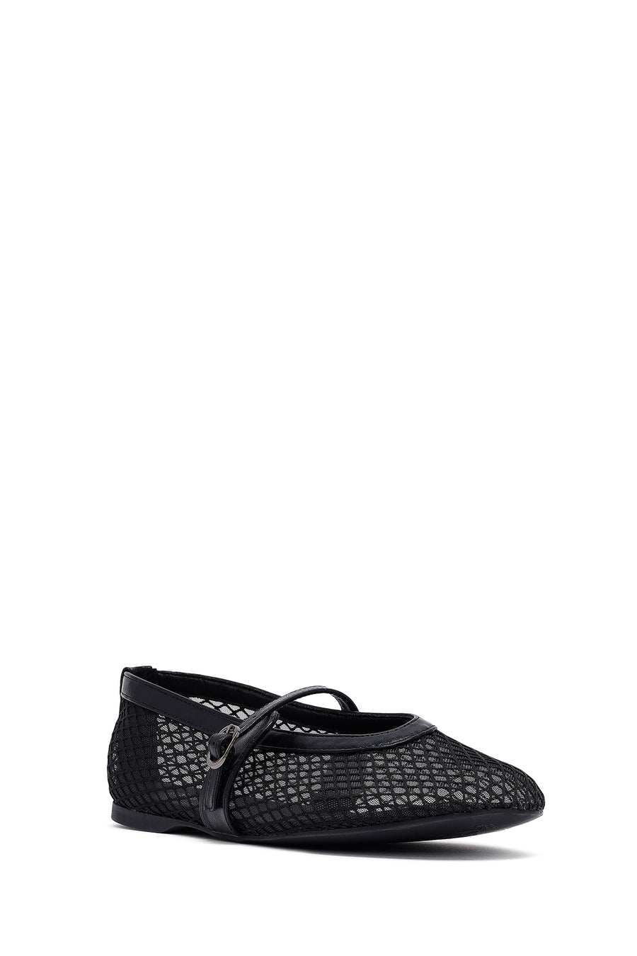 Woman Black Netted Buckled Ballerinas