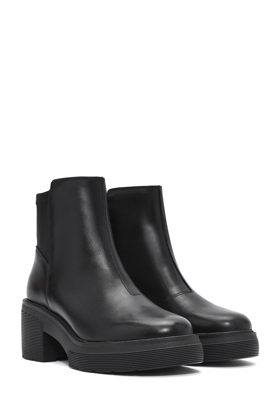Geox Women's Black Spherica Thick Heel Zippered Leather Boots