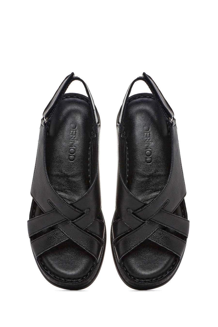 Women's Black Thick Soled Leather Comfort Sandals