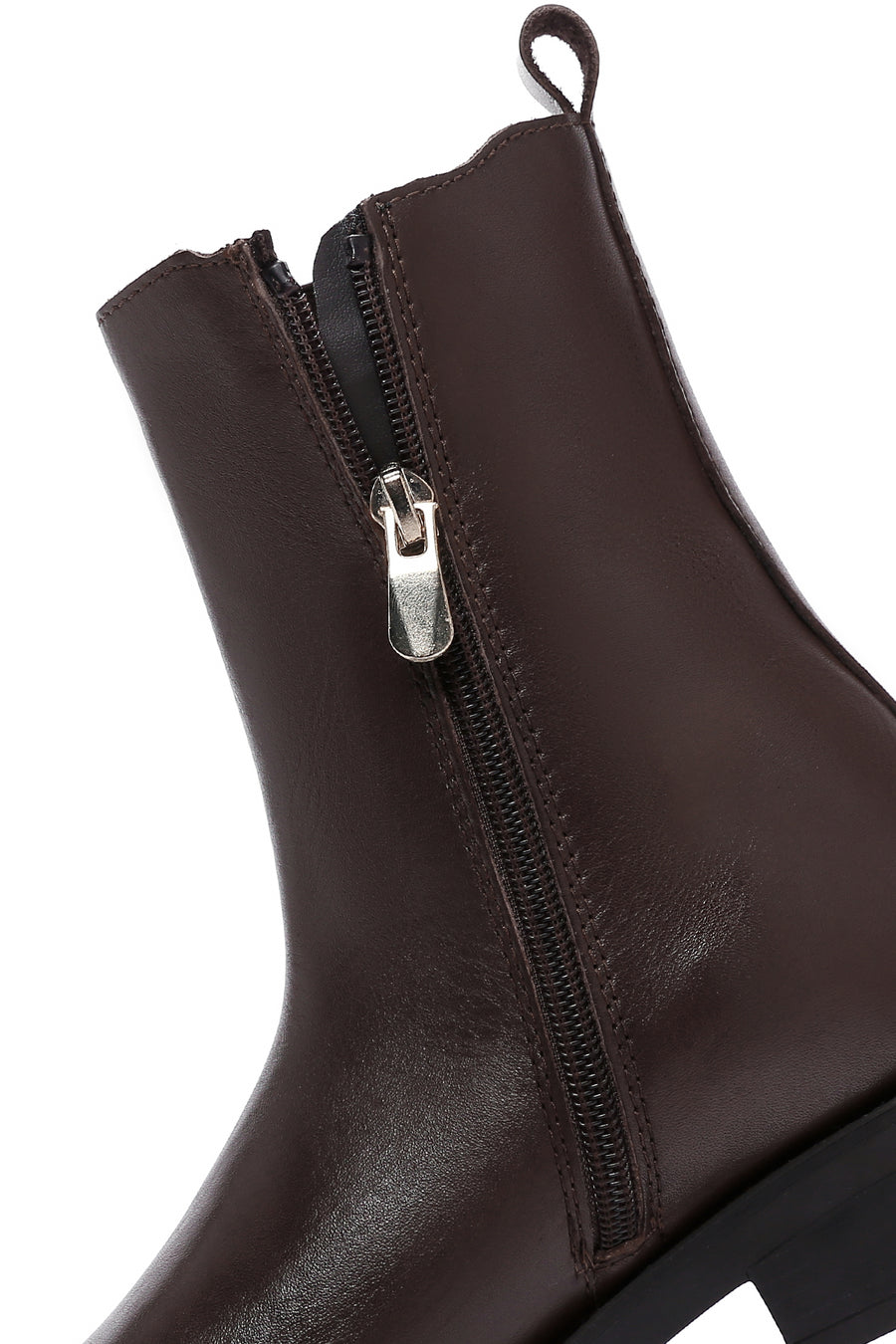 Women's Brown Zippered Leather Casual Boots
