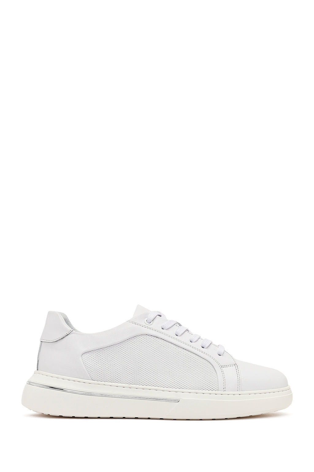 Erkek Beyaz Bağcıklı Deri Sneaker