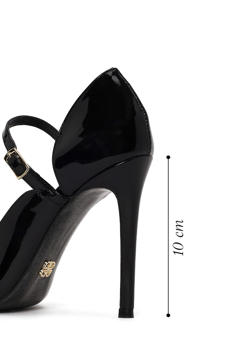 Woman Black Buckled High Thin-Heeled Patent Leather Leather Shoes