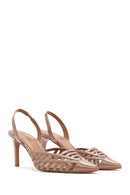 Women's Beige Slingback Patent Leather Thin Heeled Shoes | Derimod
