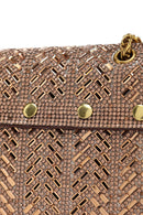 Women's Bronze Long Strap Stone Mini Clutch Evening Bag | Derimod