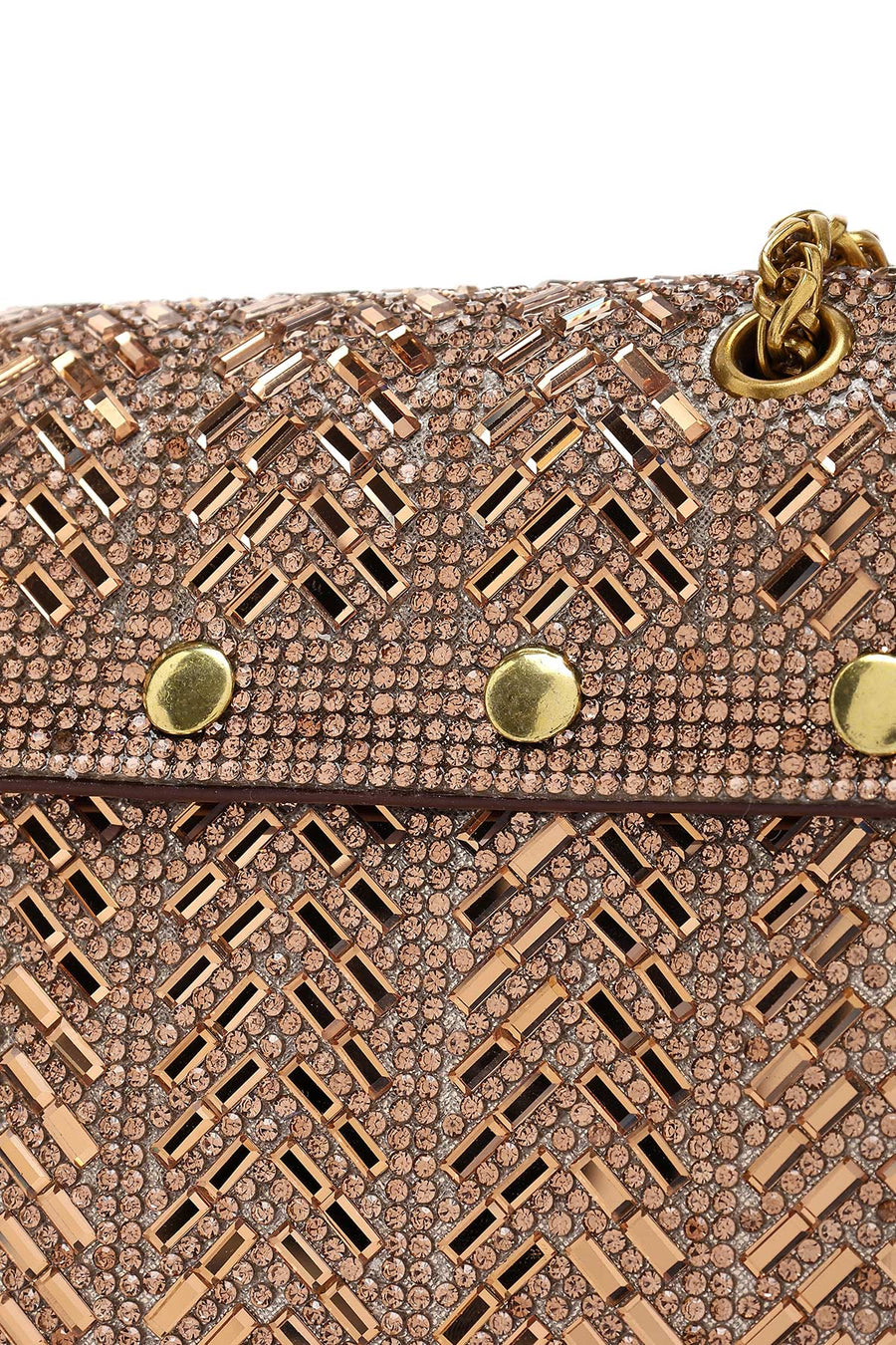 Women's Bronze Long Strap Stone Mini Clutch Evening Bag