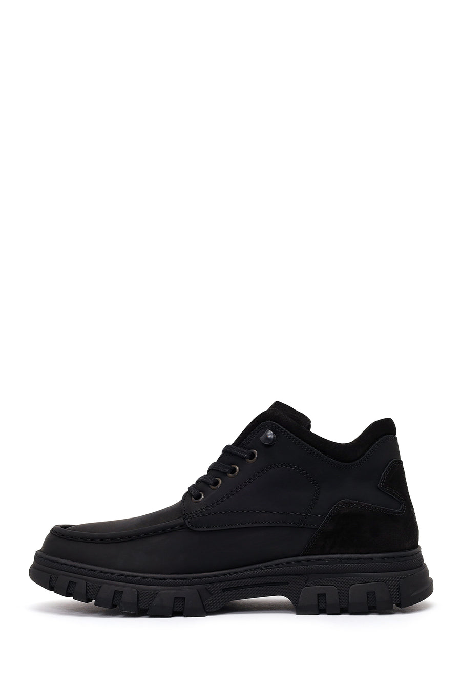 Male Black Lace-Up Chunky-Soled Nubuck Leather Casual Boots