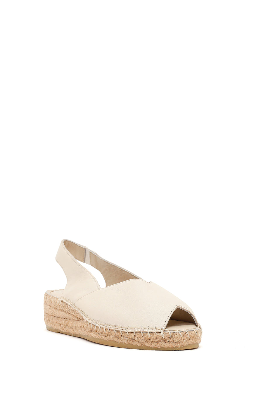 Women's Cream Thick-Soled Leather Espadrilles