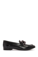 Women's Black Accessory Detailed Leather Masculine Loafer | Derimod