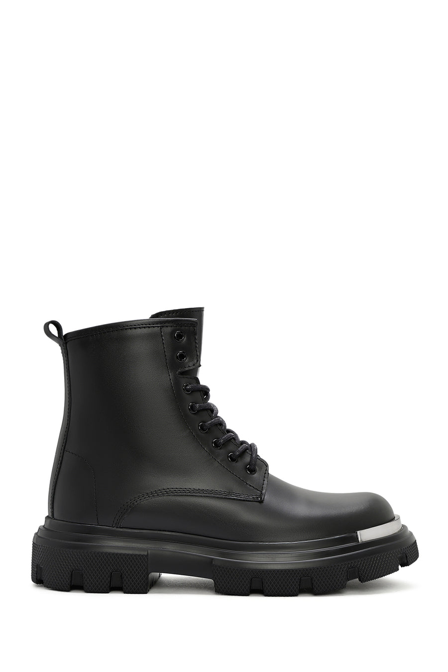 
Men's Black Lace-Up Zippered Leather Combat Boot
 24WFD650218 | Derimod