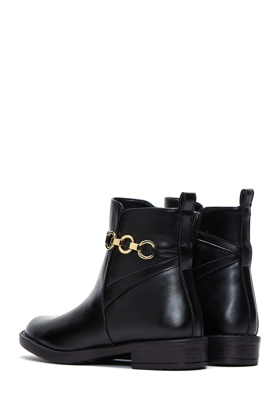 Women's Black Zippered Buckle Detailed Boots