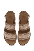 Women's Beige Ankle Buckle Thick Soled Straw Sandals | Derimod