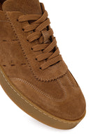 Woman Tan Lace-Up Thick-Soled Suede Leather Sneaker | Derimod