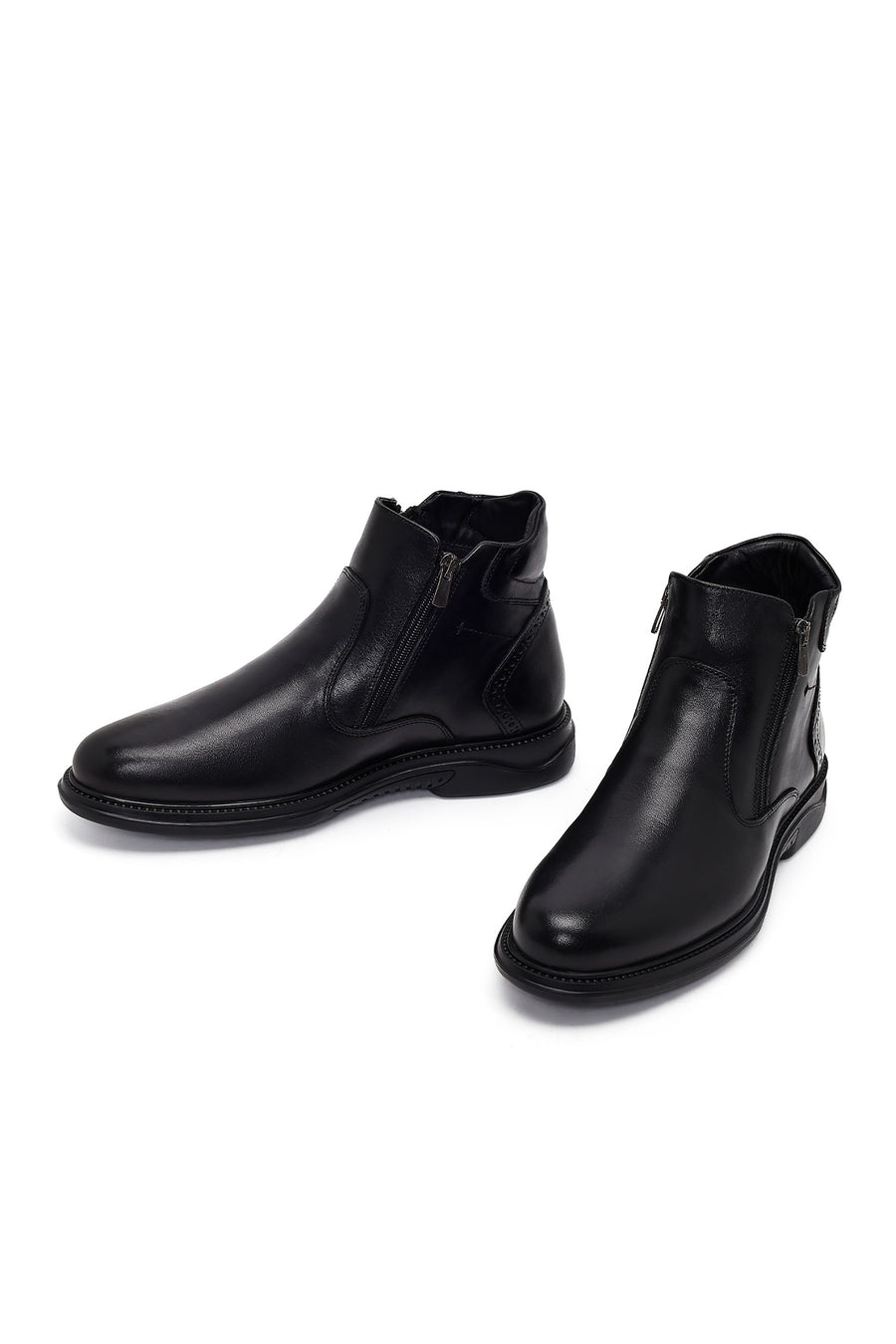 Male Black Double Zip Closure Leather Boots