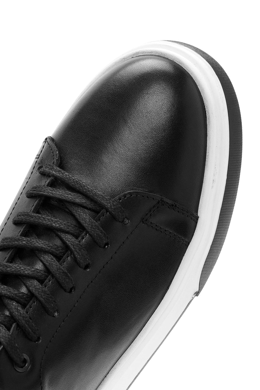 Men's Black Lace-up Thick-Sole Leather Sneaker