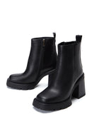 Women's Black Leather Heeled Zipper Boots | Derimod