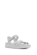 Women's White Ankle Strap Thick Soled Leather Comfort Sandals | Derimod