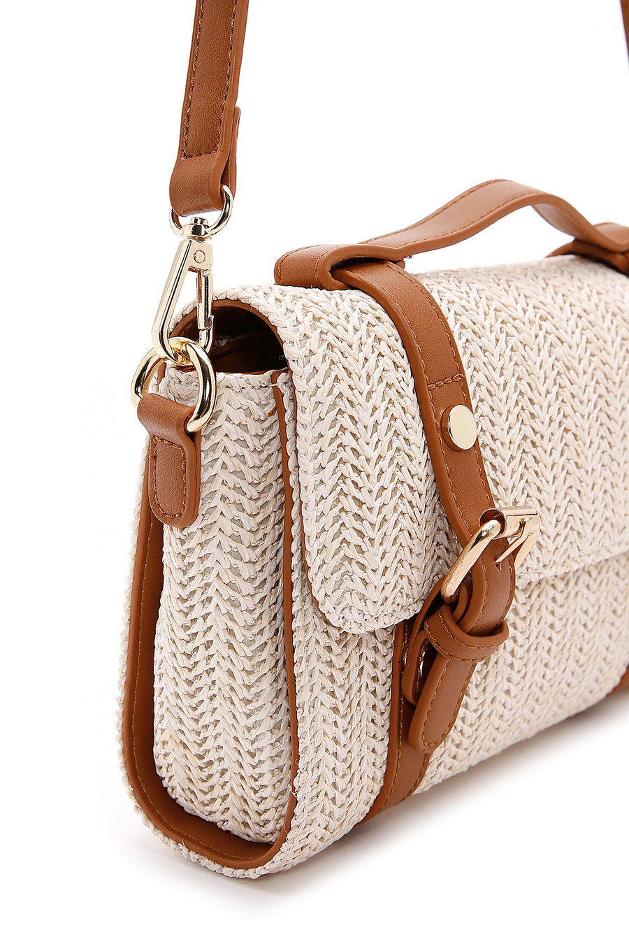 Women's Cream Long Strap Straw Crossbody Bag