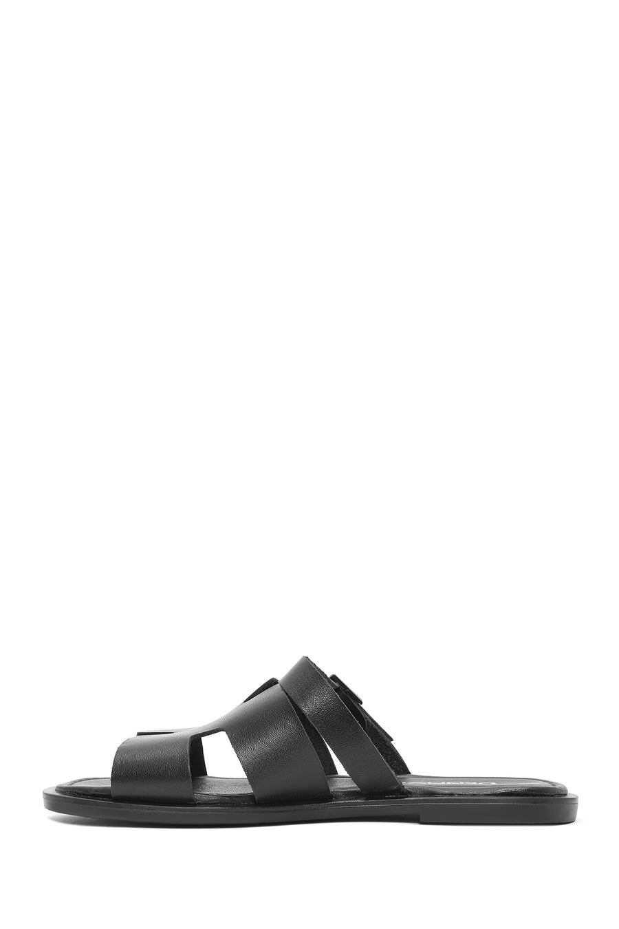 Women's Black Buckle Leather Slippers