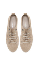 Woman Beige Lace-up Suede Comfort Shoes | Derimod