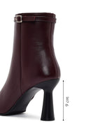 Women's Burgundy Zip-Up Leather Heeled Boots | Derimod
