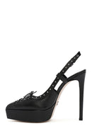 Women's Black Slingback Platform High Heel Leather Shoes | Derimod