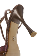 Women's Copper Ankle Strap Thin High Heel Patterned Leather Sandals | Derimod