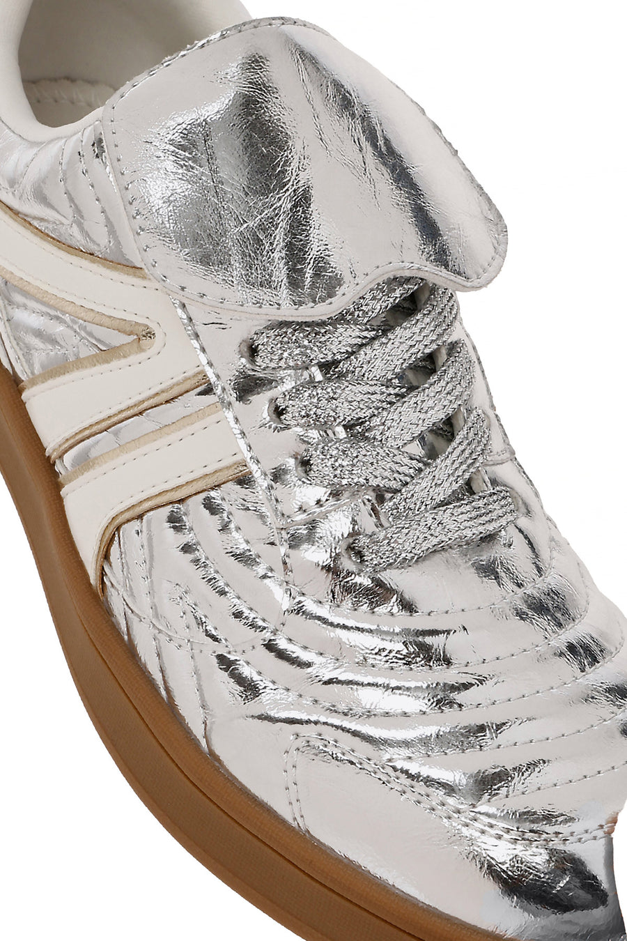 Women's Silver Lace-Up Metallic Sneakers