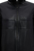Diana Women's Black Oversize Leather Coat with Fur Collar | Derimod