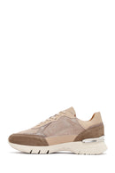 Woman Mink Laced Thick Sole Leather Sneakers | Derimod
