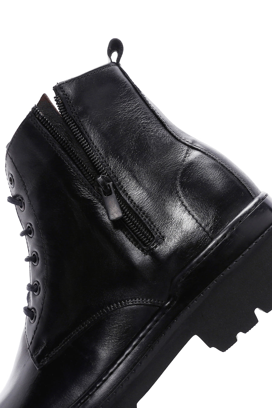 Men's Black Lace-Up Leather Zippered Casual Boots