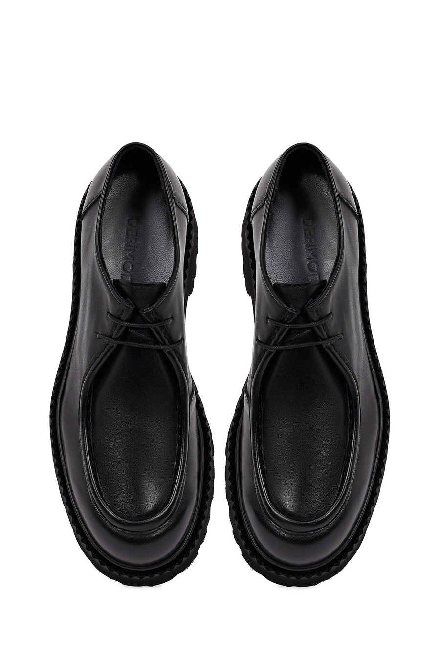 Male Black Lace-Up Thick-Soled Leather Casual Shoes