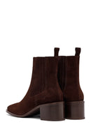 Woman Brown Chunky-Heeled Suede Chelsea Boots | Derimod