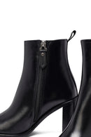 Woman Black Zippered Chunky Heels Leather Boat | Derimod