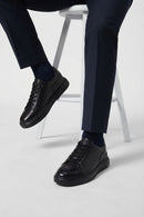 Male Black Lace-Up Thick-Soled Leather Sneaker | Derimod