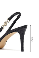 Woman Black Buckled Open Back Patterned Thin Heel Leather Shoe | Derimod