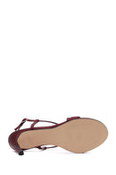 Women's Burgundy Ankle Buckle High Heeled Satin Sandals | Derimod
