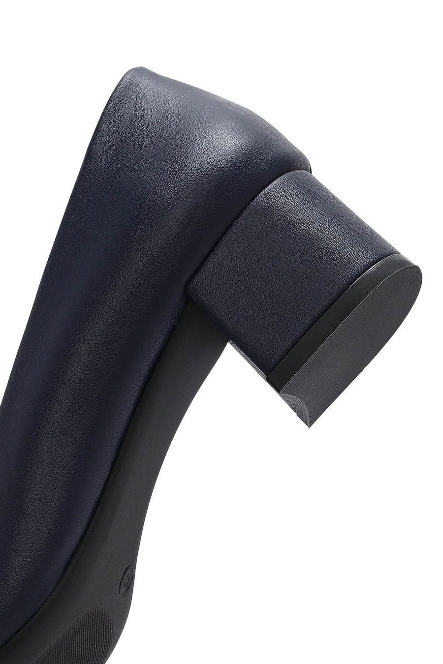 Women's Navy Blue Short Chunky Heeled Leather Shoes