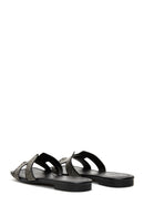 Women's Black Stone Flat Slippers | Derimod