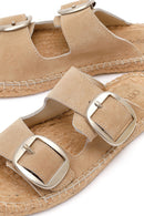 Women's Beige Buckled Suede Leather Espadrille Slippers | Derimod