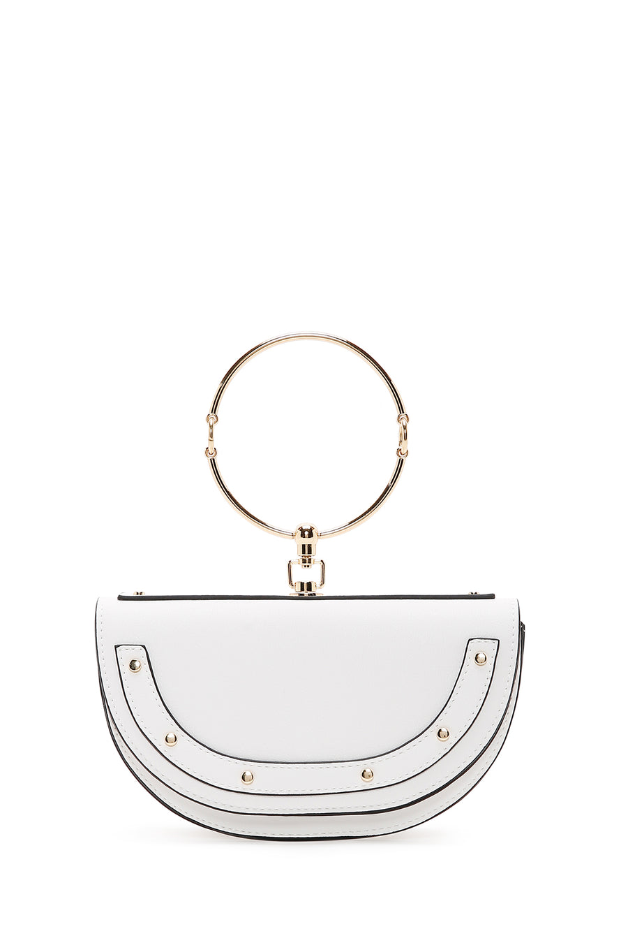 Women's White Long Chain Strap Mini Evening Clutch Bag